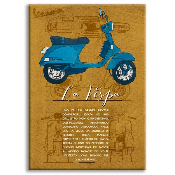 VESPA - Wyprodukowano we Włoszech - Wydruk na płótnie i oprawiony w drewnianą ramę 50x70 cm