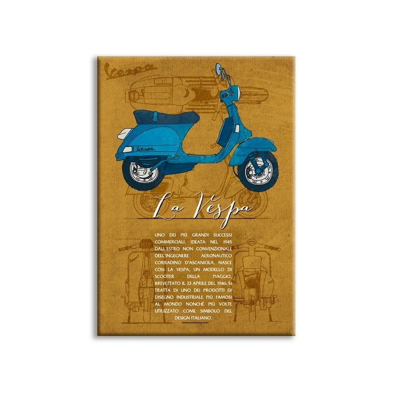 VESPA - Wyprodukowano we Włoszech - Wydruk na płótnie i oprawiony w drewnianą ramę 50x70 cm