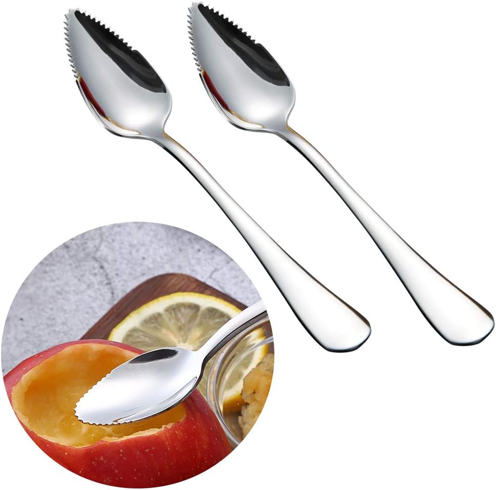 Łyżeczki do Grejpfruta ze Stali Nierdzewnej (2 sztuki) – Do Grejpfrutów, Kiwi, Papai i Lodów, Elegancki Design (Srebrne)