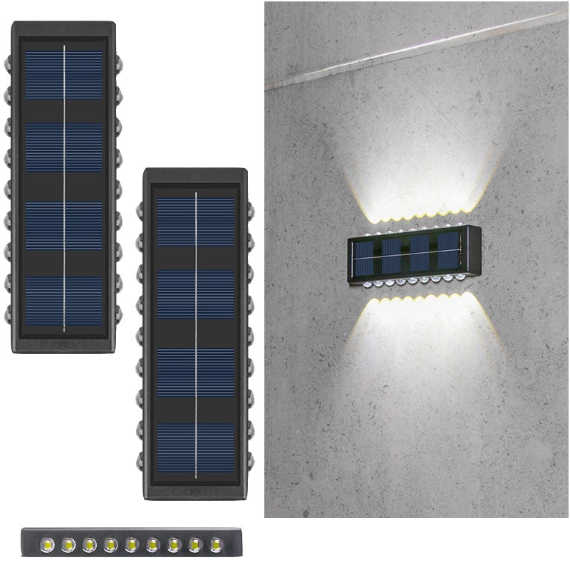 Oświetlenie solarne do ogrodzenia, 18 LED, wodoodporność IP65, idealne do tarasów, schodów, cierń, balustrad i werand (światło białe - zestaw 2)