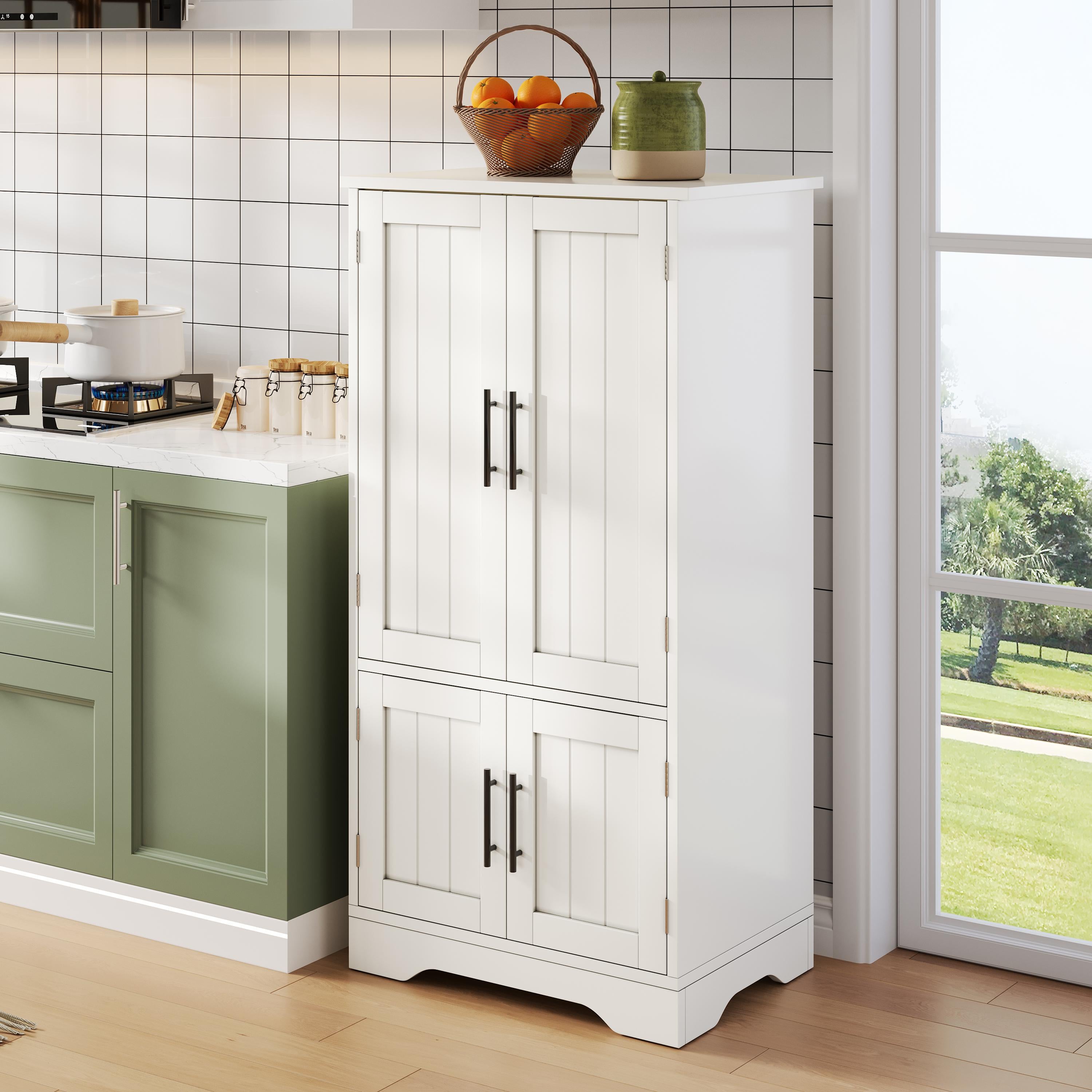 Kredens kuchenny 60 x 40 x 120 cm, z oświetleniem LED, z regulowanymi półkami, biały, MDF, praktyczny wybór do codziennego użytkowania