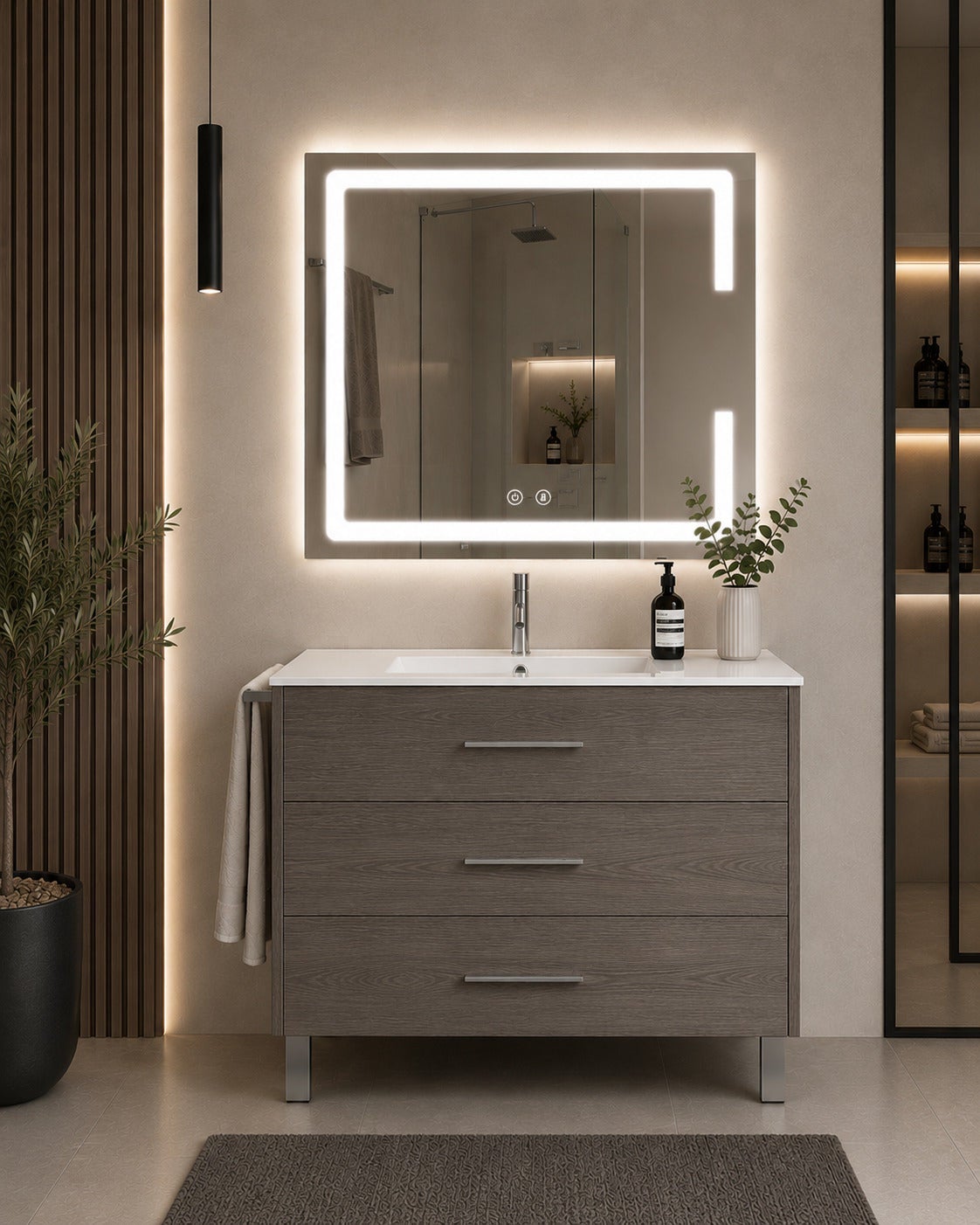 Szafka łazienkowa z umywalką ORIGENBATH RIBERA bez lustra 100x45 cm dąb smoky
