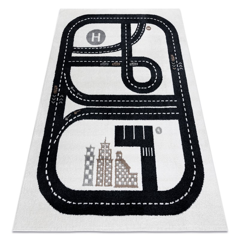 Dywan FUN Track dla dzieci, ulica, miasto krem 80x150 cm