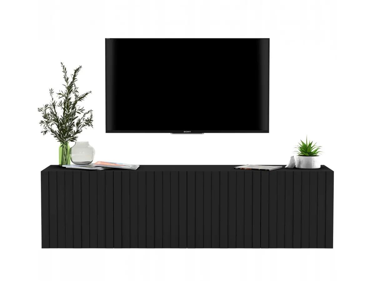 Komoda RTV, szafka wisząca, glamour, GRAVO, 150x37x39 cm, czarny, mat | TYLETEGOTU