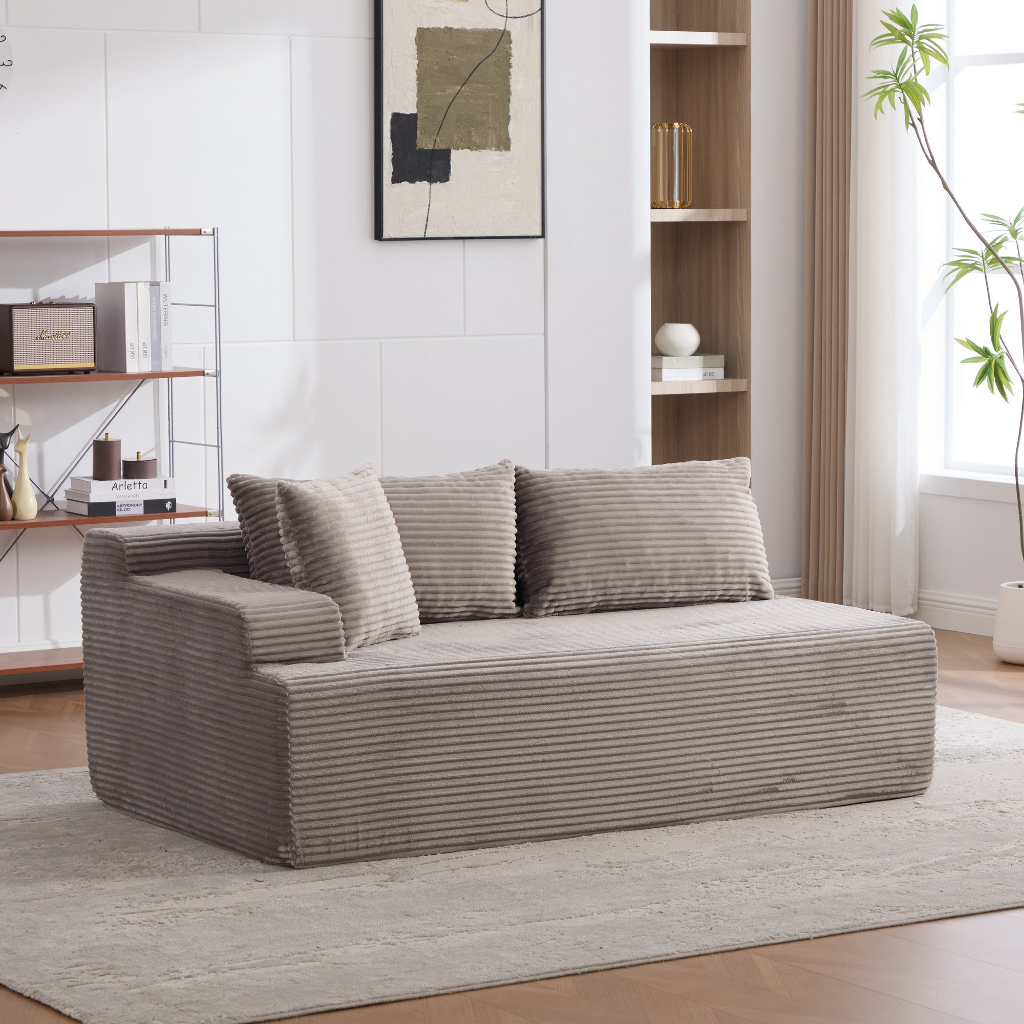 Modułowa sofa kompresyjna wykonana z tkaniny szenilowej wypełniona pianką wysokoelastyczną 30D. Łatwy do przenoszenia i z antypoślizgową podstawą