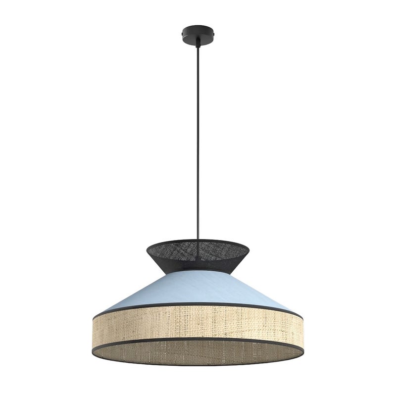 Lampa wisząca japandi niebiesko-czarno-beżowa rattanowa dwuwarstwowy abażur 1xE27 15W SIESTA Emibig
