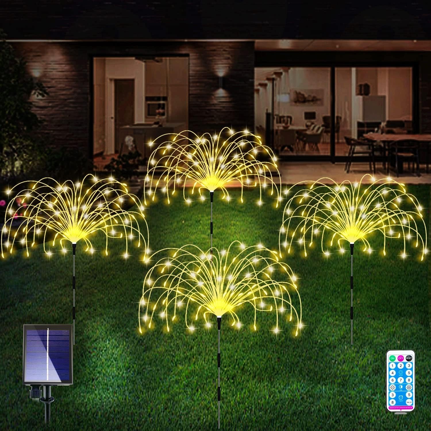 Zestaw solarnych lamp ogrodowych diodami LED idealnych ścieżek imitujących fajerwerki wodoodpornych trybami oświetlenia sterowania patio dziedziniec