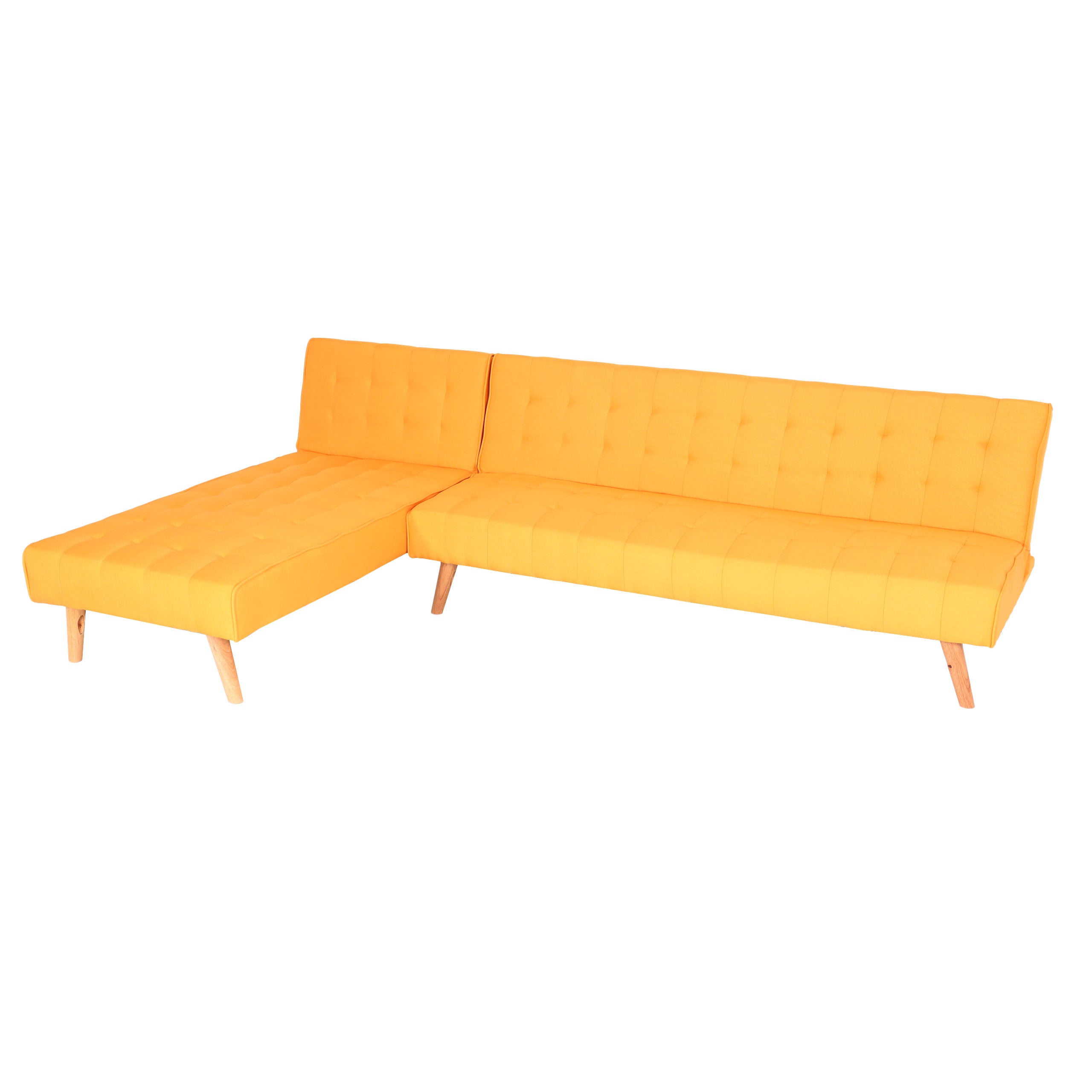 Narożnik HWC-K38, sofa rozkładana, powierzchnia spania lewa/prawa, tkanina/tekstylne lite drewno certyfikat MVG 256cm ~ żółty