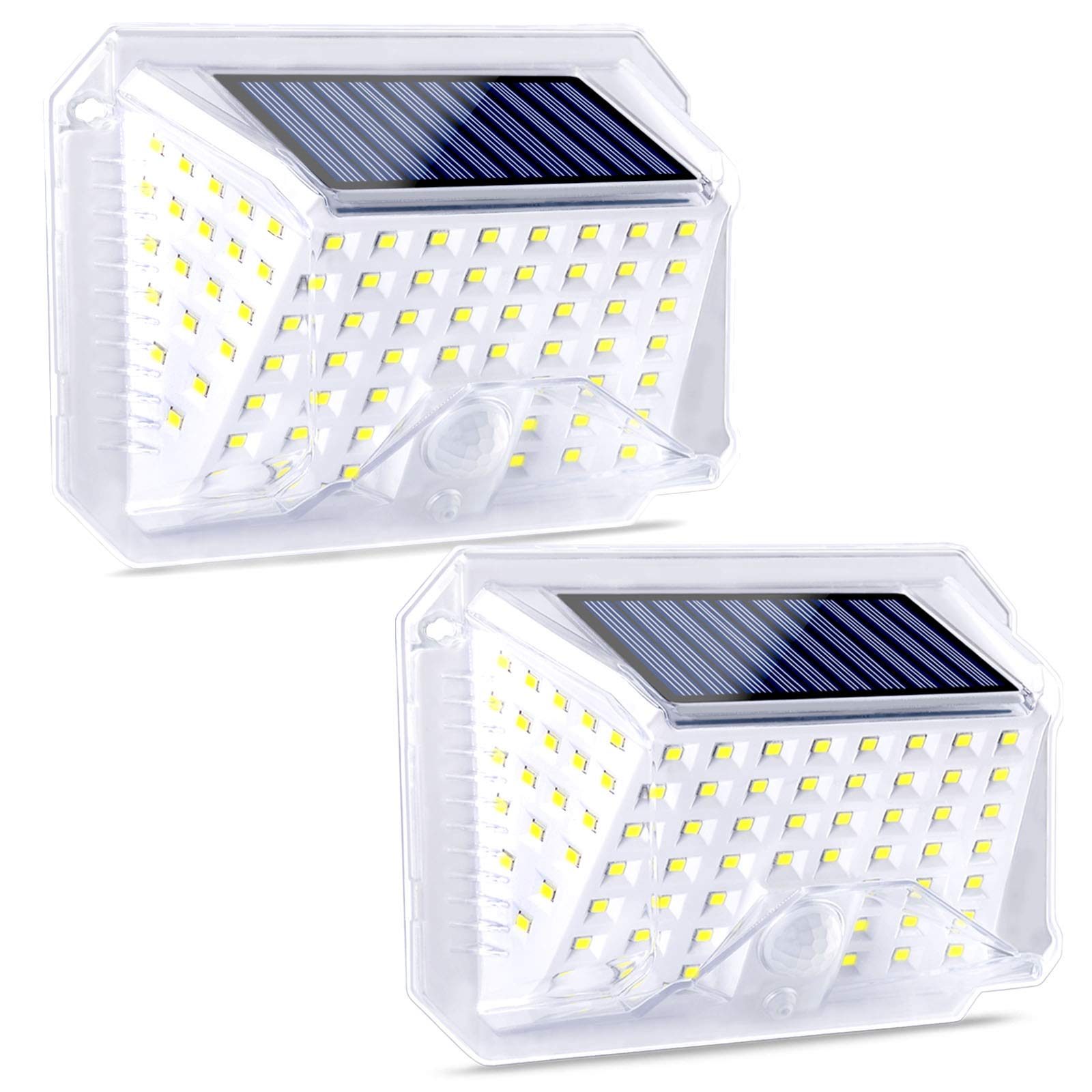 Zestaw 2 Zewnętrznych Lamp Solarnych z Czujnikiem Ruchu, Kinkiety Zewnętrzne 90 LED 120°, Zewnętrzne Lampy Solarne, 3 Tryby, IP65