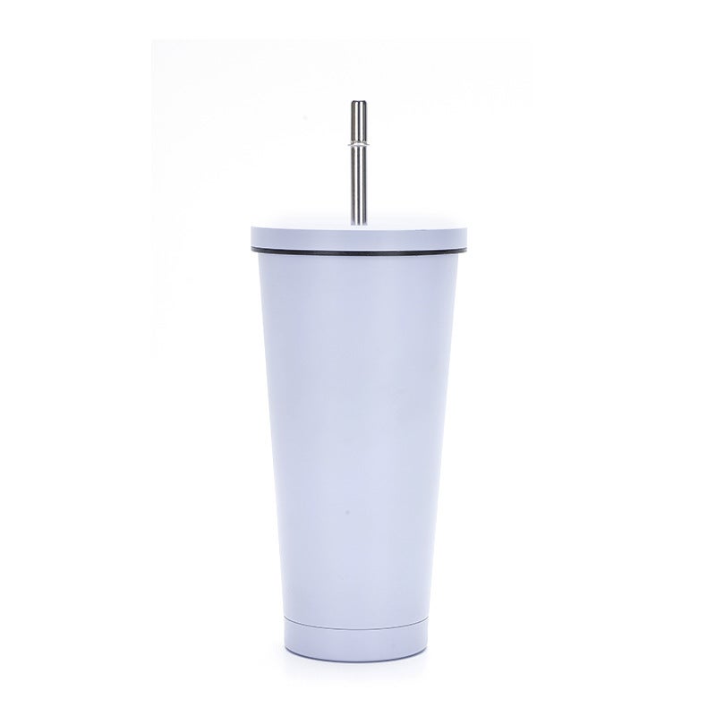 Kubek termiczny ze stali nierdzewnej, w kolorze lawendowym, 750 ml, ze słomką i pokrywką. Idealny na kawę lub w podróż.