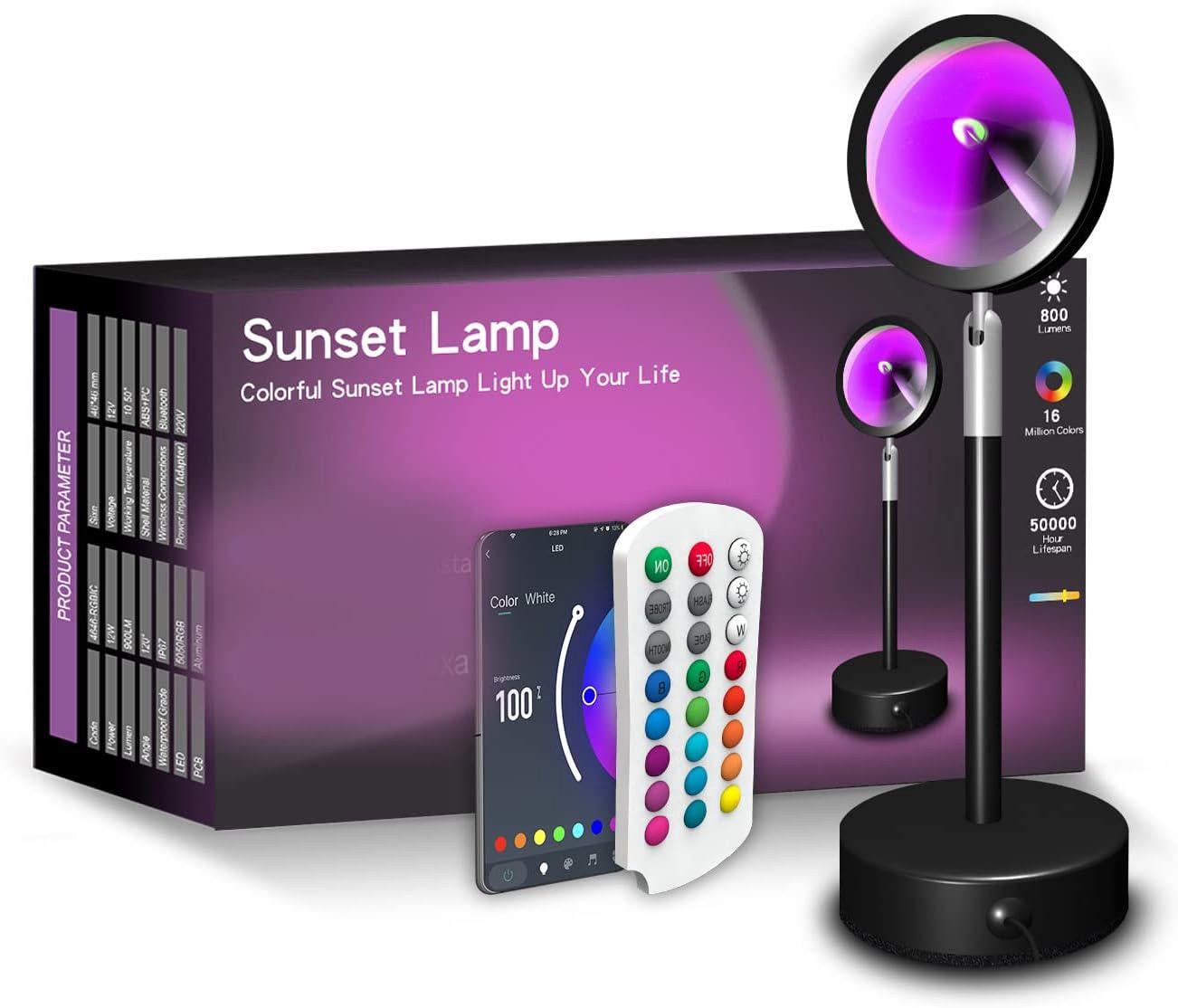 UanTii Tuya Smart RGB Sunset Lamp Projektor Bluetooth bezprzewodowy, lampka nocna z projekcją zachodu słońca, oświetlenie nastrojowe tła Smart Life