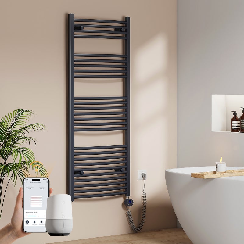 EMKE Grzejnik elektryczny łazienkowy 600W, 140x60 cm, Antracytowy, z termostatem i funkcją antybakteryjną, do 8 m²