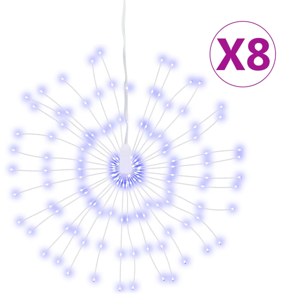 8x Lampki Ozdobne LED Fajerwerki Wiszące Niebieskie Światło 1120 LED IP44