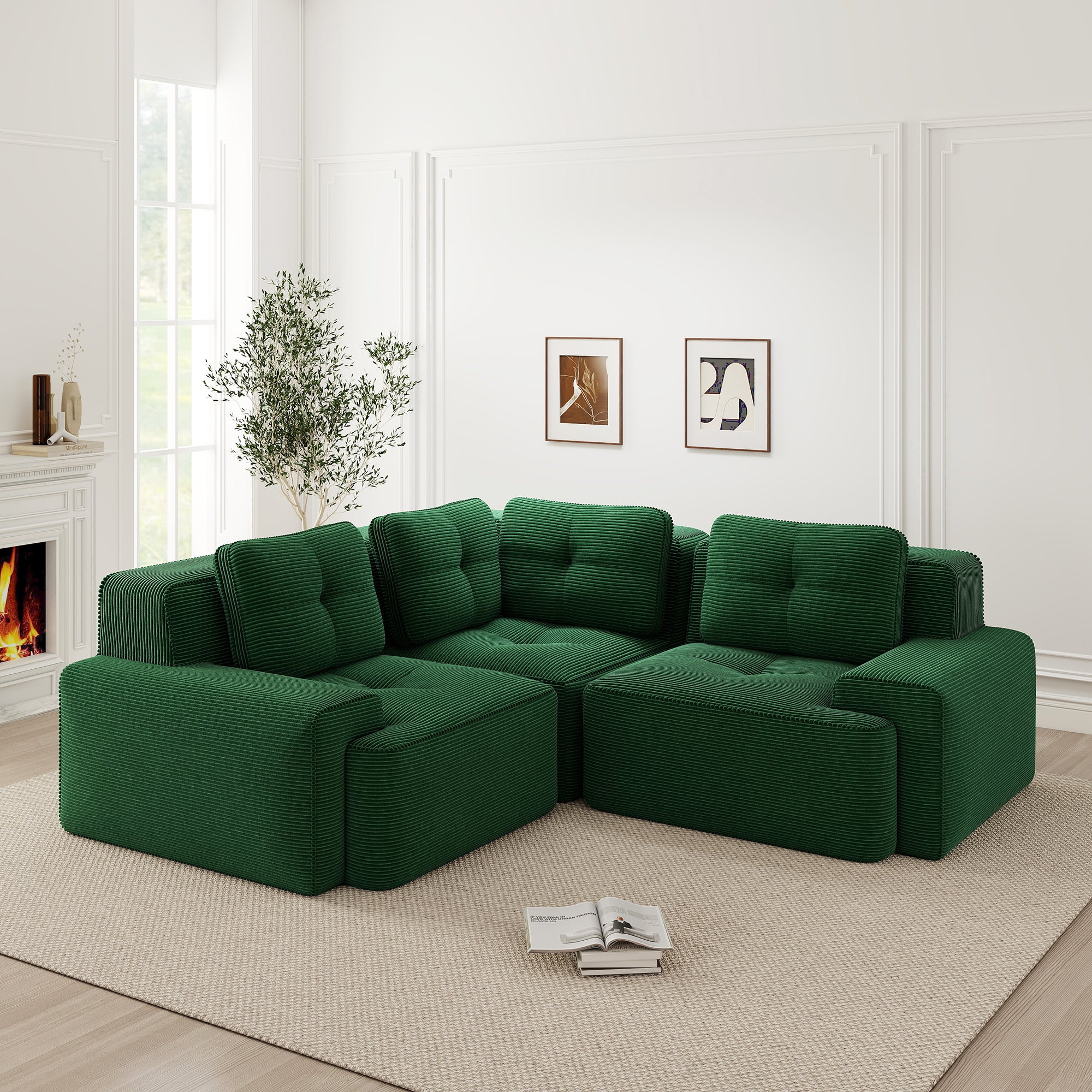 Bezramowa sofa do salonu, sofa biurowa, modułowa sofa kombinowana, wygodna tapicerowana sztruksowa sofa z głębokim siedziskiem, nie wymaga montażu