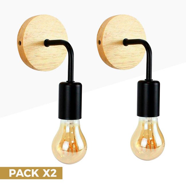 Zestaw 2 drewnianych lamp ściennych z elastycznymi metalowymi uchwytami
