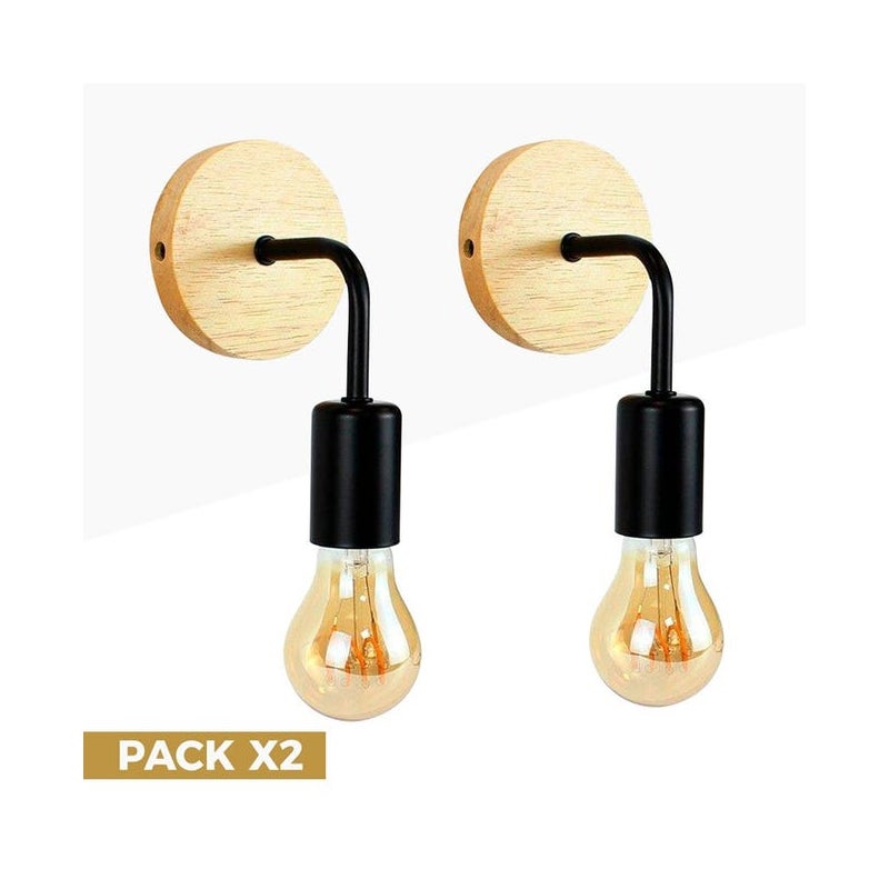 Zestaw 2 drewnianych lamp ściennych z elastycznymi metalowymi uchwytami