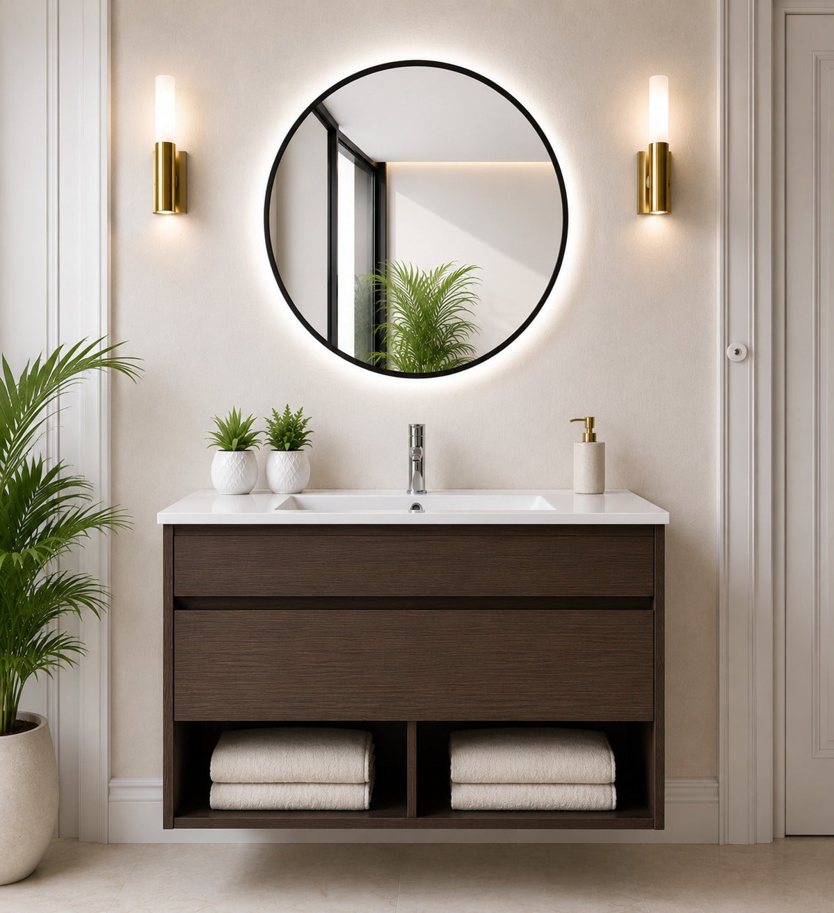 Wisząca szafka łazienkowa z umywalką ORIGENBATH NEBARI z szufladą 100x40 cm jesion tea