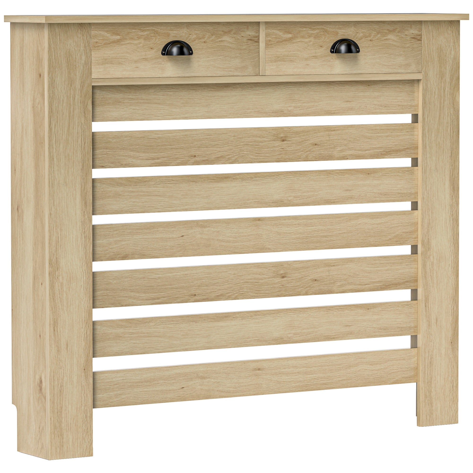 Osłony grzejnika z MDF z szufladą osłona do grzejnik do salonu, sypialni, przedpokoju 111x19x95.5 cm dąb