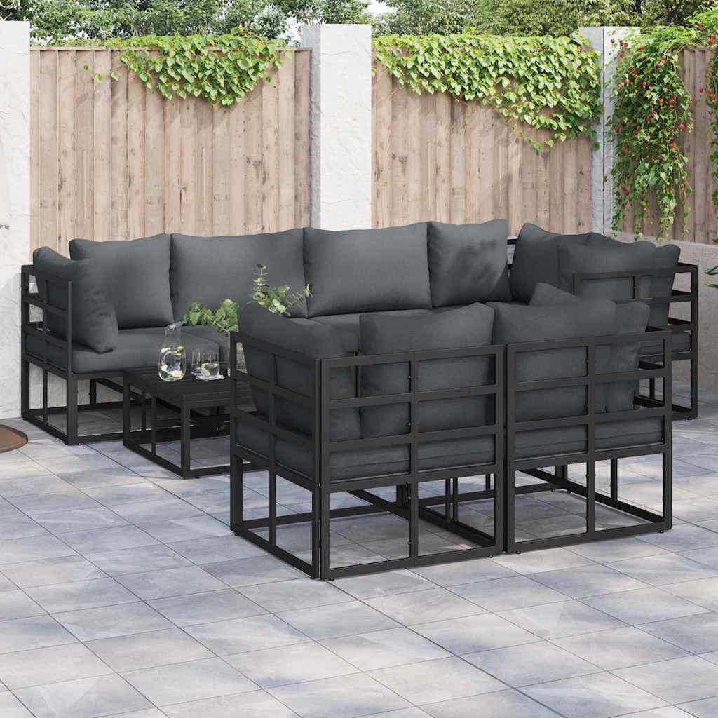Zestaw Sof na Ogród z poduszką 7 pcs Czarny Stal vidaXL
