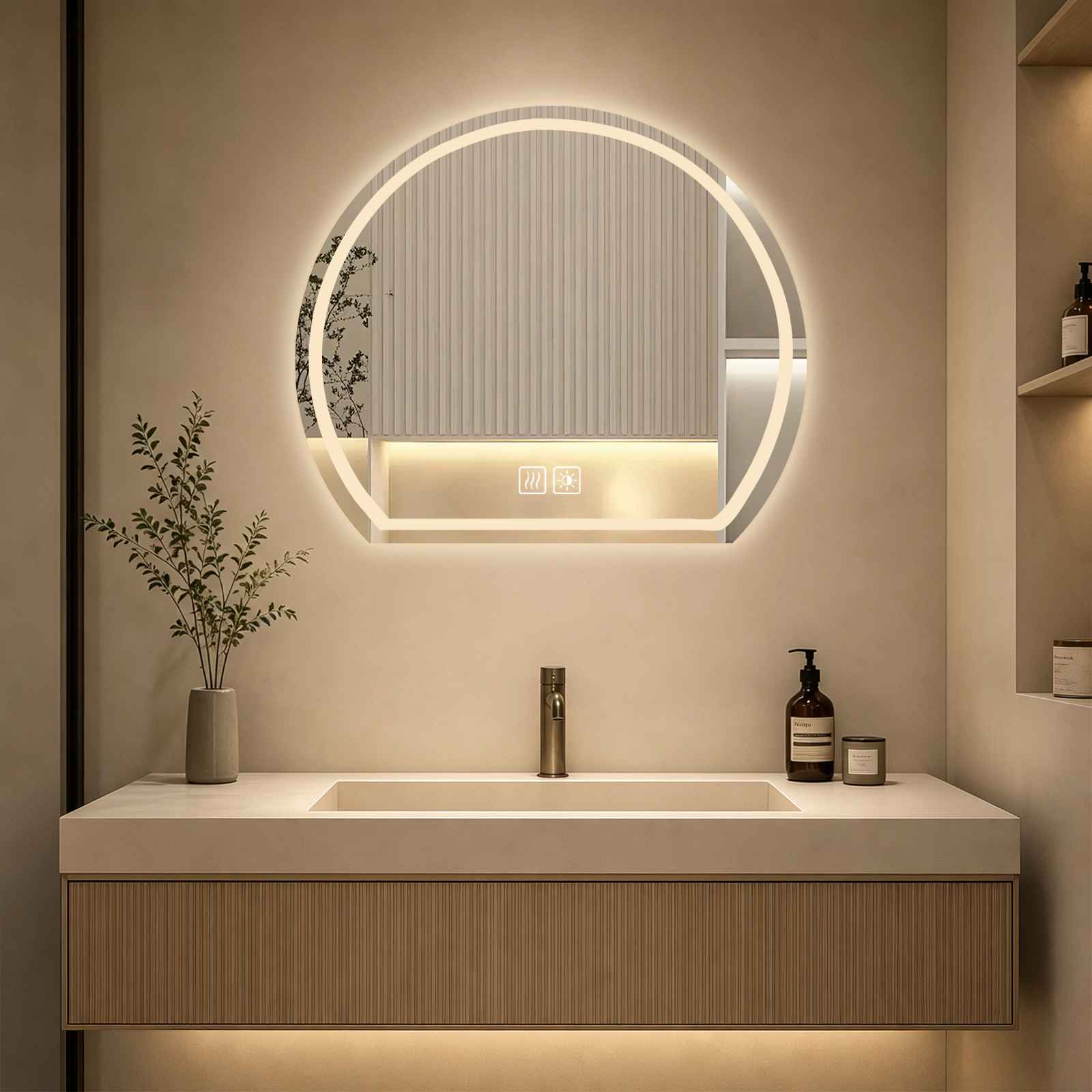 Lustro LED 53-60 cm łazienkowe, 3 temperatury barwowe, ściemnianie, pamięć, Anti-Fog, szkło HD 5 mm, folia zabezpieczająca