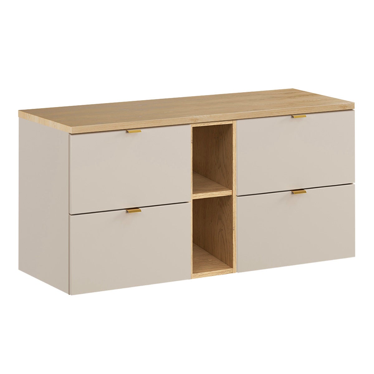 Szafka pod umywalkę 120 cm, 2 wnęki, model Azel, kolor kaszmir i drewno
