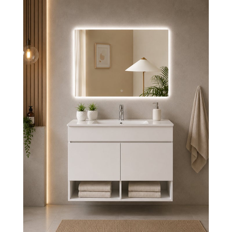 Wisząca szafka łazienkowa z umywalką ORIGENBATH NEBARI z drzwiami 60x35 cm biały