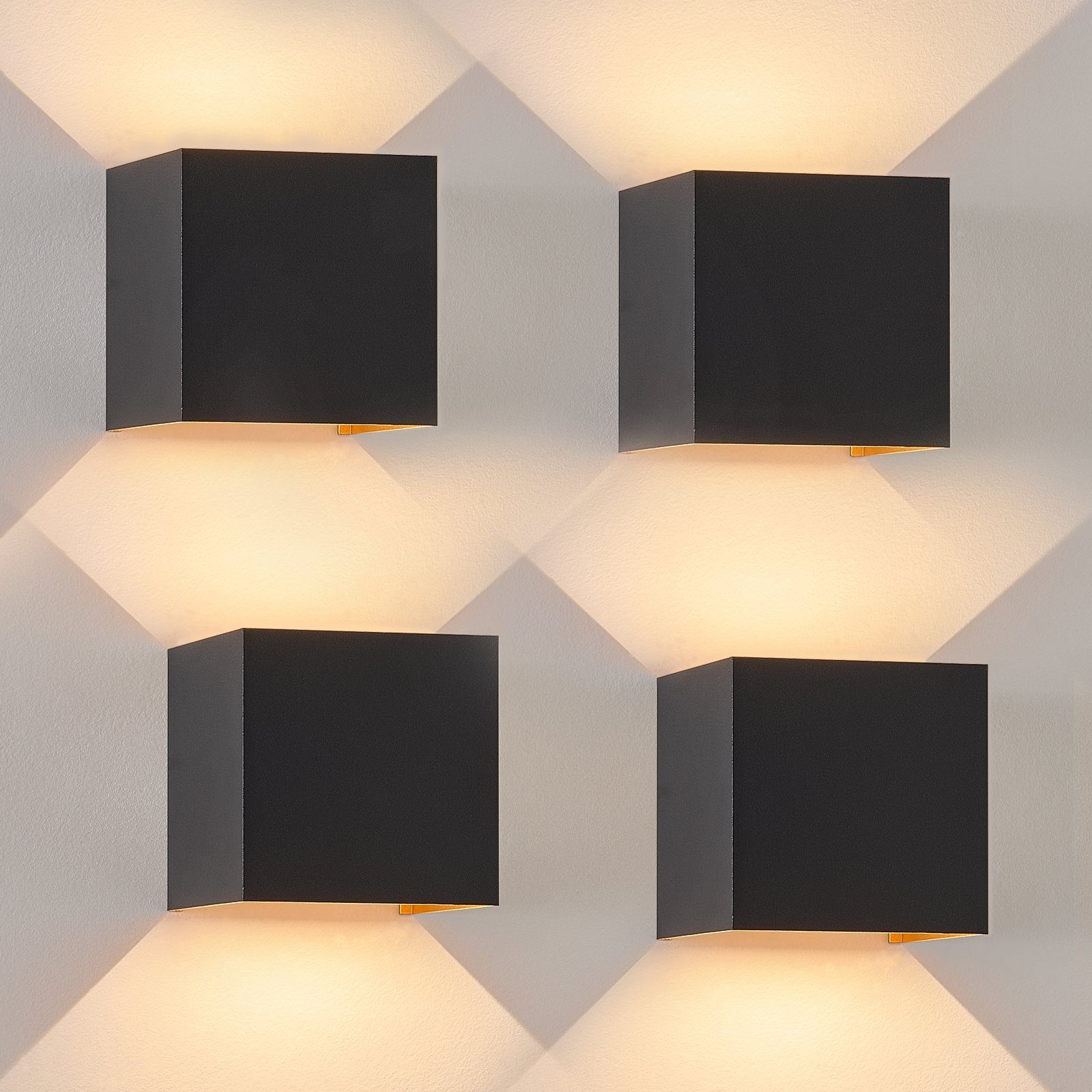 NETTLIFE kinkiet zewnętrzny LED zestaw 4 kinkietów wewnętrznych z czarnego złota, 5W, IP65, regulacja 3000K