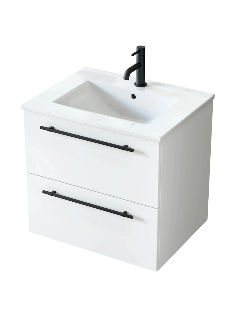 Zestaw szafka łazienkowa z umywalką ceramiczną Uptrend NAVA 60, Biały Mat, uchwyt czarny mat 1 kpl.