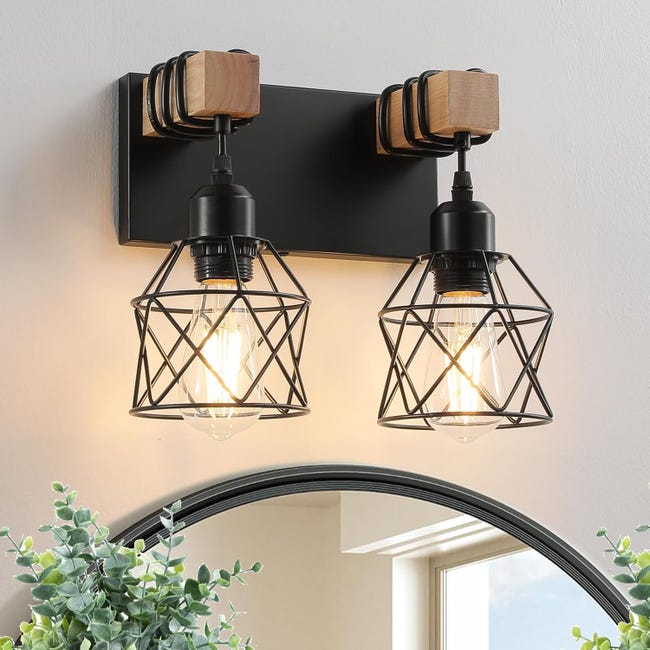 Kinkiet łazienkowy z 2 światłami - Lampa do łazienki w stylu industrialnym - Ciepłe światło z żarówką ST64 - Nowoczesne i eleganckie oświetlenie wnęt
