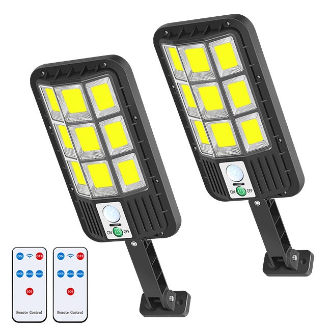 Zestaw 2 lamp solarnych zewnętrznych, 108 lamp solarnych COB z czujnikiem ruchu, lampa bezpieczeństwa słoneczna, projektor słoneczny, 3 tryby