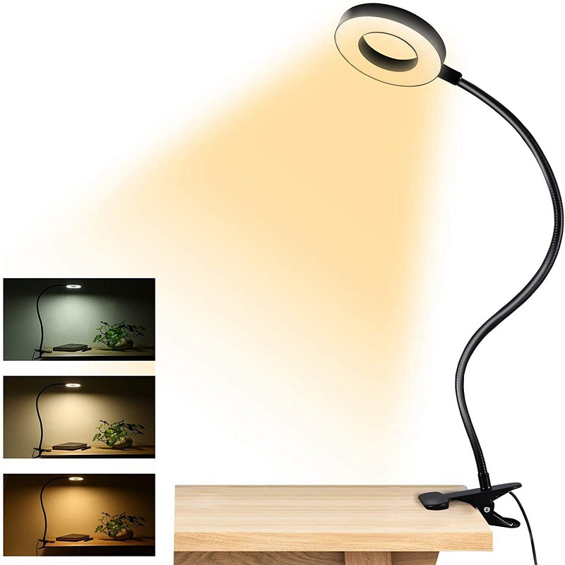 Lampa stołowa LED z klipsem, lampa stołowa do czytania z klipsem, lampa stołowa USB, elastyczna lampa z 10-stopniową regulacją jasności, lampa do ochr