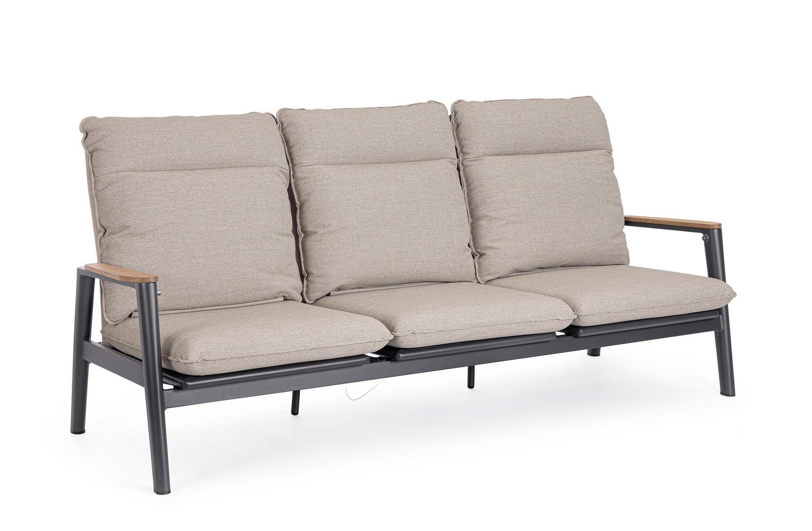 Sofa 3-osobowa rozkładana z siedziskiem z aluminium, tekstylenu i drewna tekowego, antracyt