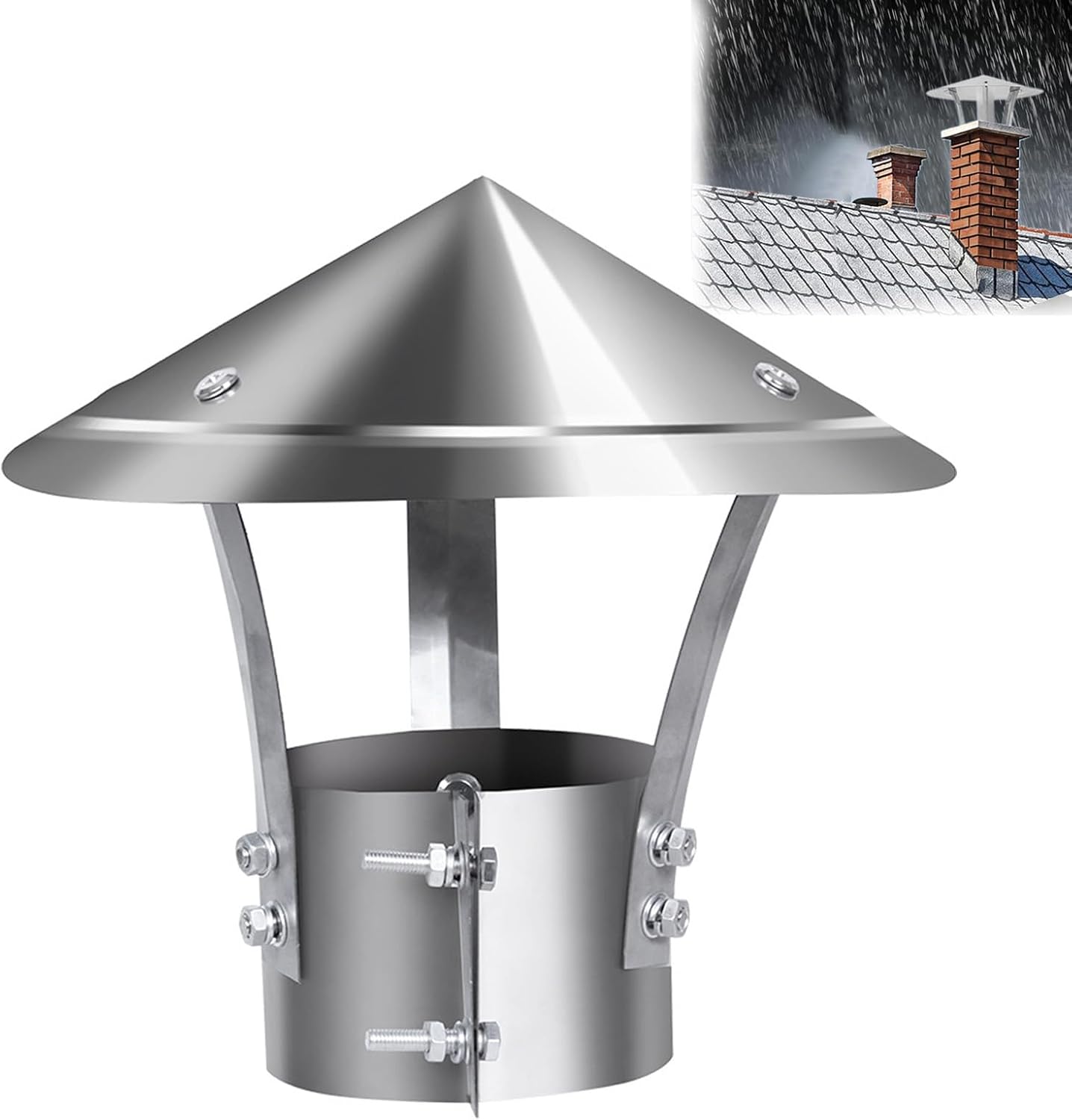 Nasadka kominowa ze stali nierdzewnej, okrągła osłona przeciwdeszczowa komina, średnica 140 mm, osłona przewodu kominowego do komina zewnętrznego