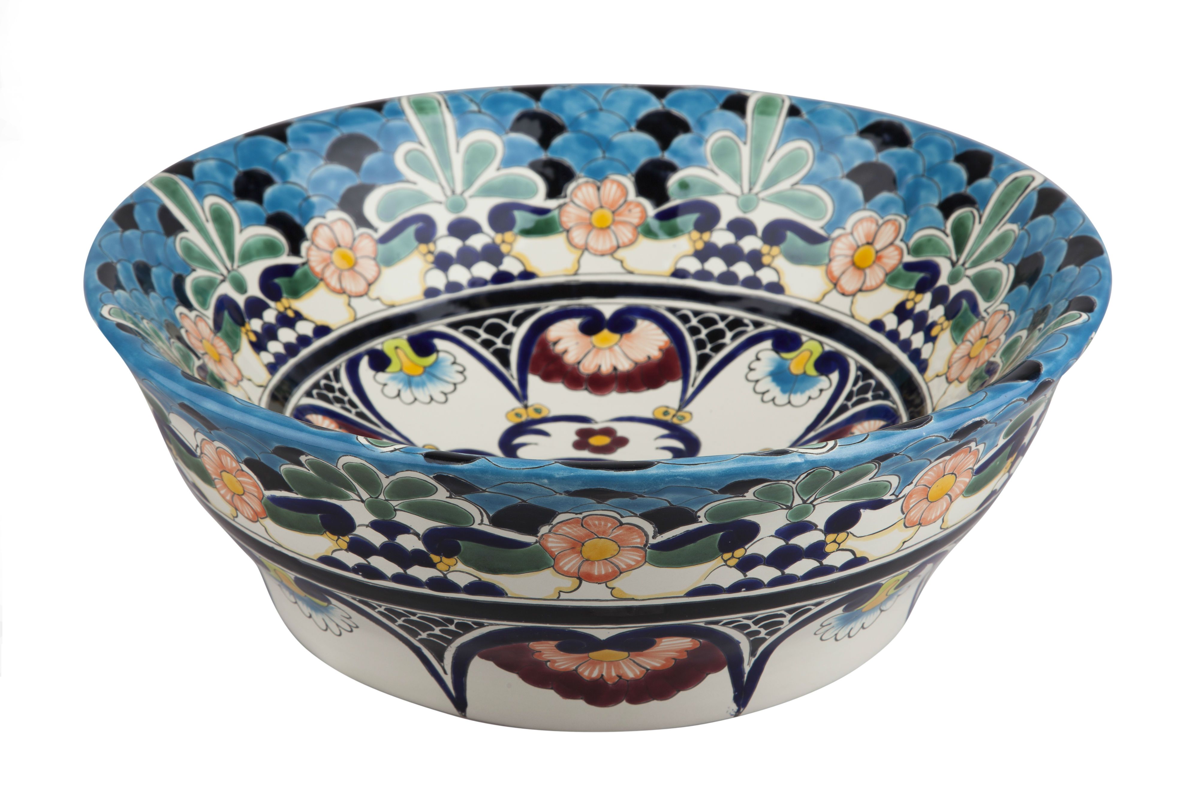 Meksykańska ceramiczna umywalka nablatowa La Reina – okrągła umywalka łazienkowa 42,5 x 15 cm | Ręcznie wykonana umywalka z motywami Talavera