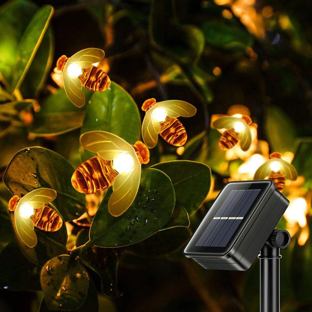 Solarne Lampki Dekoracyjne, Pszczoła Lampki Dekoracyjne Zewnętrzne 30LED 6.3m Wodoodporne Lampki Bajkowe Dekoracje - Ciepła biel