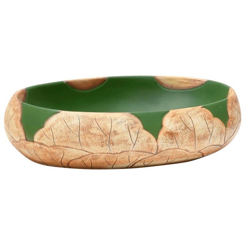 Umywalka Nablatowa Ceramiczna Owalna Zielono-Brązowa do Łazienki 59 cm