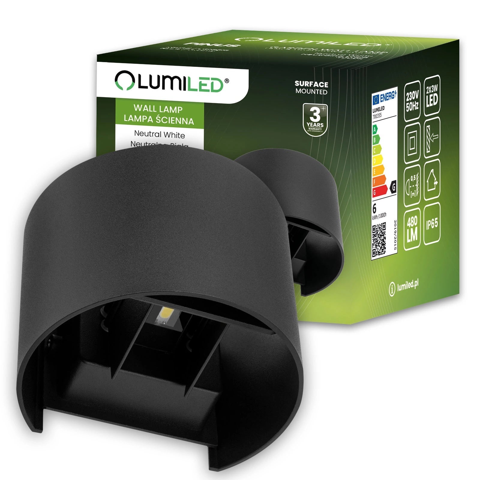 Kinkiet Ogrodowy Lumiled Elewacyjny LED 2x 3W 4000K Neutralna biel Regulowany Czarny 1 szt.