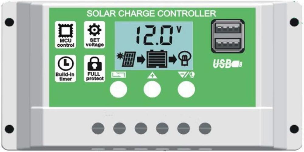 Regulator ładowania słonecznego PWM 10A 12V 24V do akumulatorów litowych, kompatybilny z akumulatorami kwasowo-ołowiowymi.