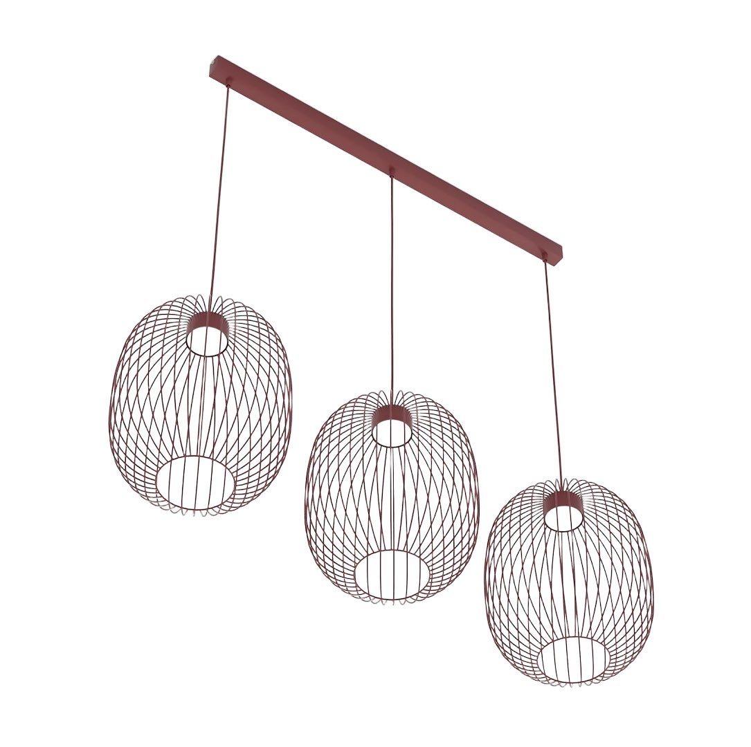 Lampa wisząca industrialna burgundowa listwa owalne druciane klosze 3xGX53 10W MANTRA Emibig