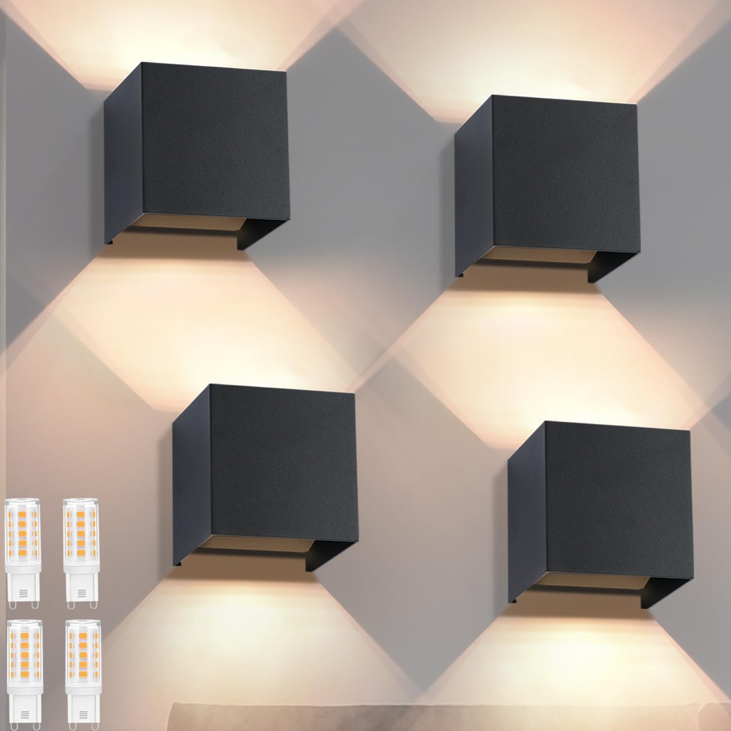 NETTLIFE kinkiety LED zewnętrzne/wewnętrzne, czarne góra dół, IP54, do domu, klatki schodowej
