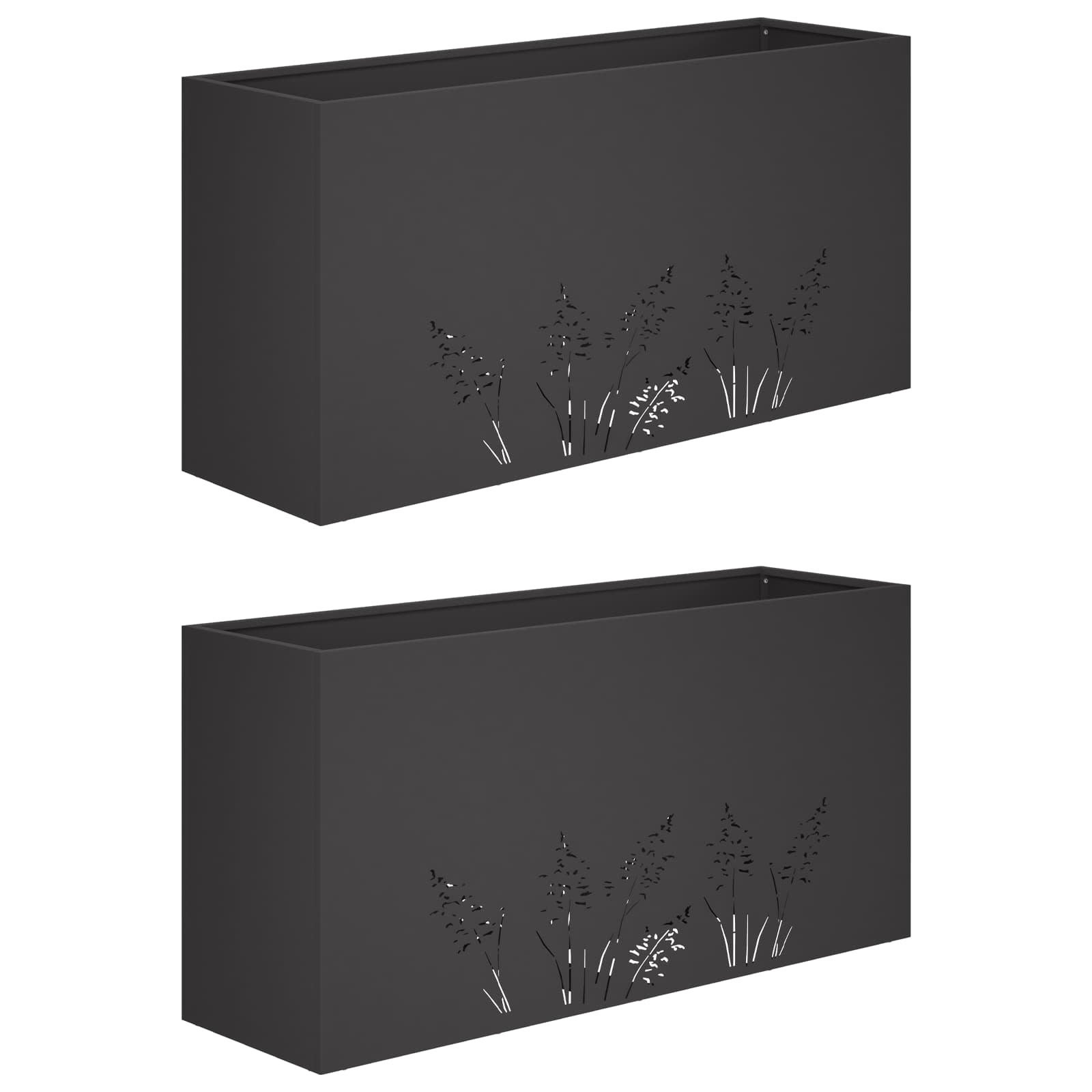2x Donica Ogrodowa Stalowa 100x20x49 cm Czarna na Taras na Balkon
