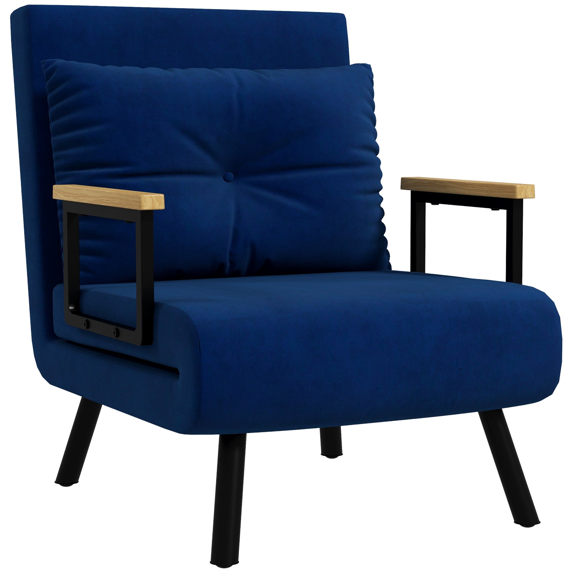Sofa 3 w 1 z rozkładanym oparciem i poduszką, w tkaninie imitującej aksamit, 63 x 73 x 81 cm, kolor niebieski