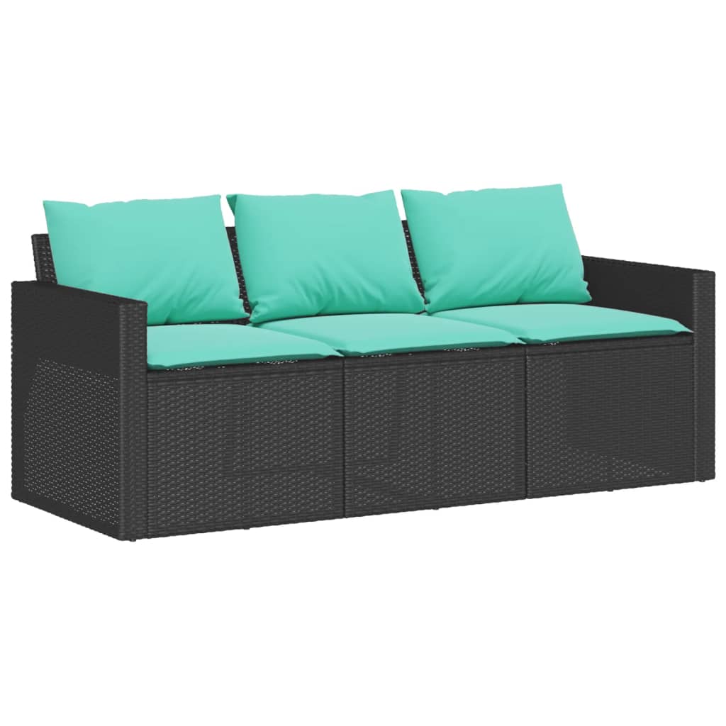 Sofa Ogrodowa Stalowa Czarna z Poduszkami Niebieskimi