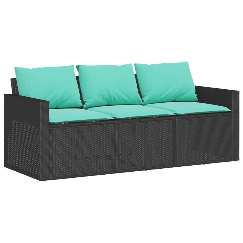 Sofa Ogrodowa Stalowa Czarna z Poduszkami Niebieskimi
