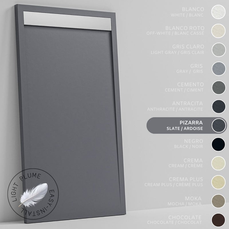 SOULHOME Lekki Brodzik z Żywicy tekstura Łupka – łupkowy- 110x90- Niski 3cm– Ruszt INOX