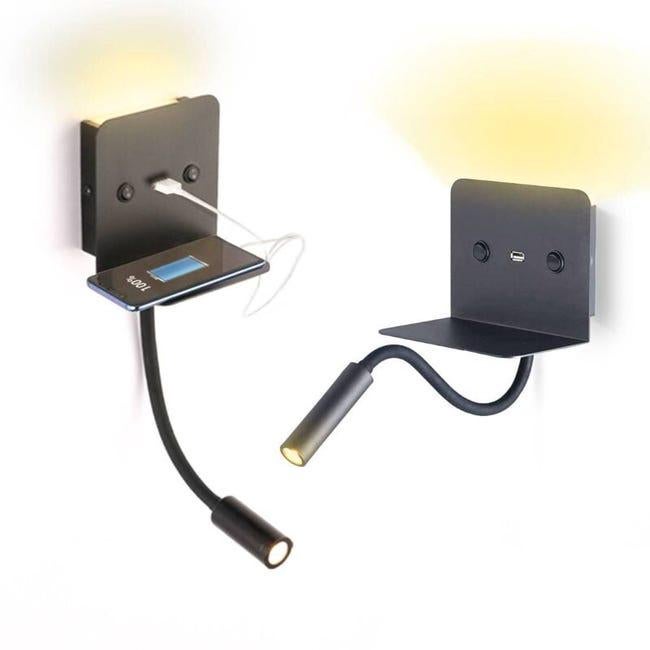 Kinkiet + lampka do czytania LED Slange 3W z portem USB - Czarny