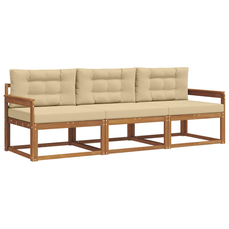 Sofa Ogrodowa Modułowa 3-Osobowa Drewniana z Beżowymi Poduszkami na Taras