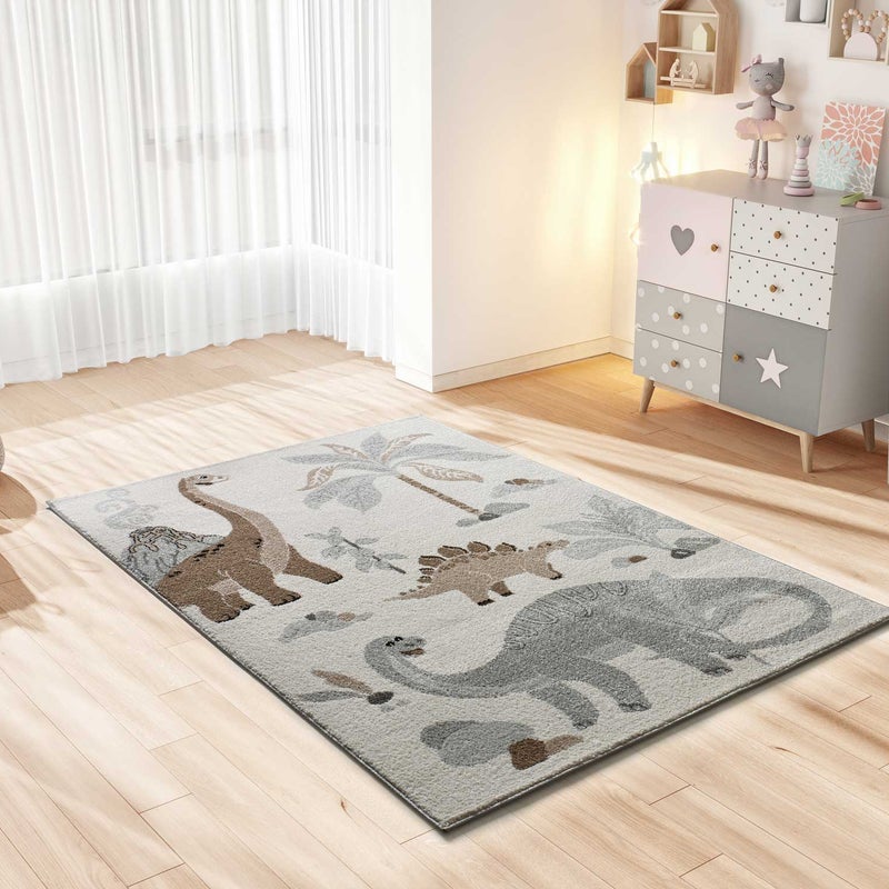 Prostokątny biały dywan 120 x 170 cm BEATS kids dinosaurs - ATTICGO
