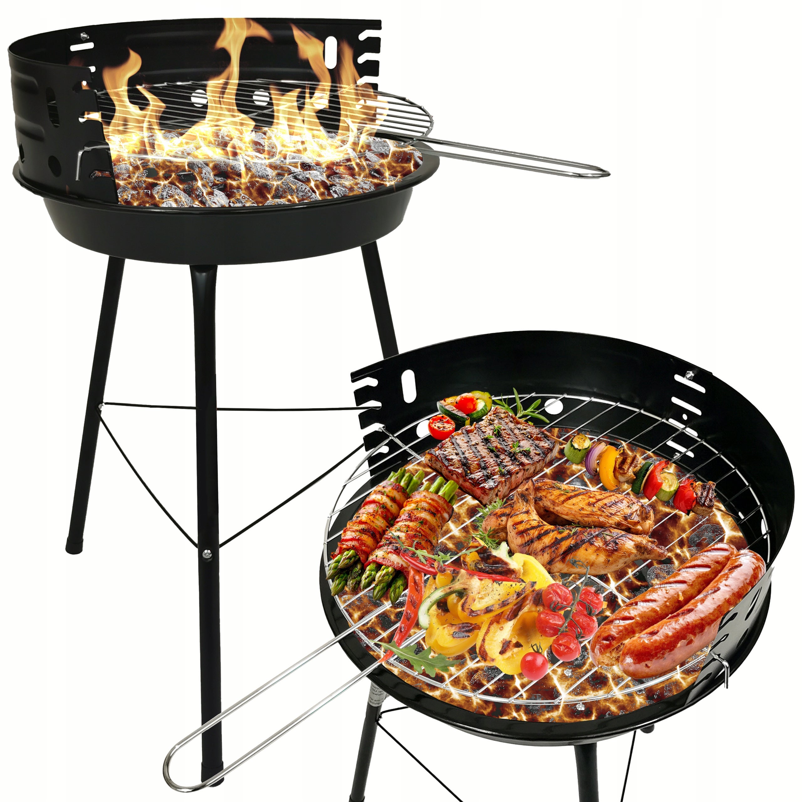 Zestaw grill węglowy okrągły turystyczny ruszt BBQ 1007