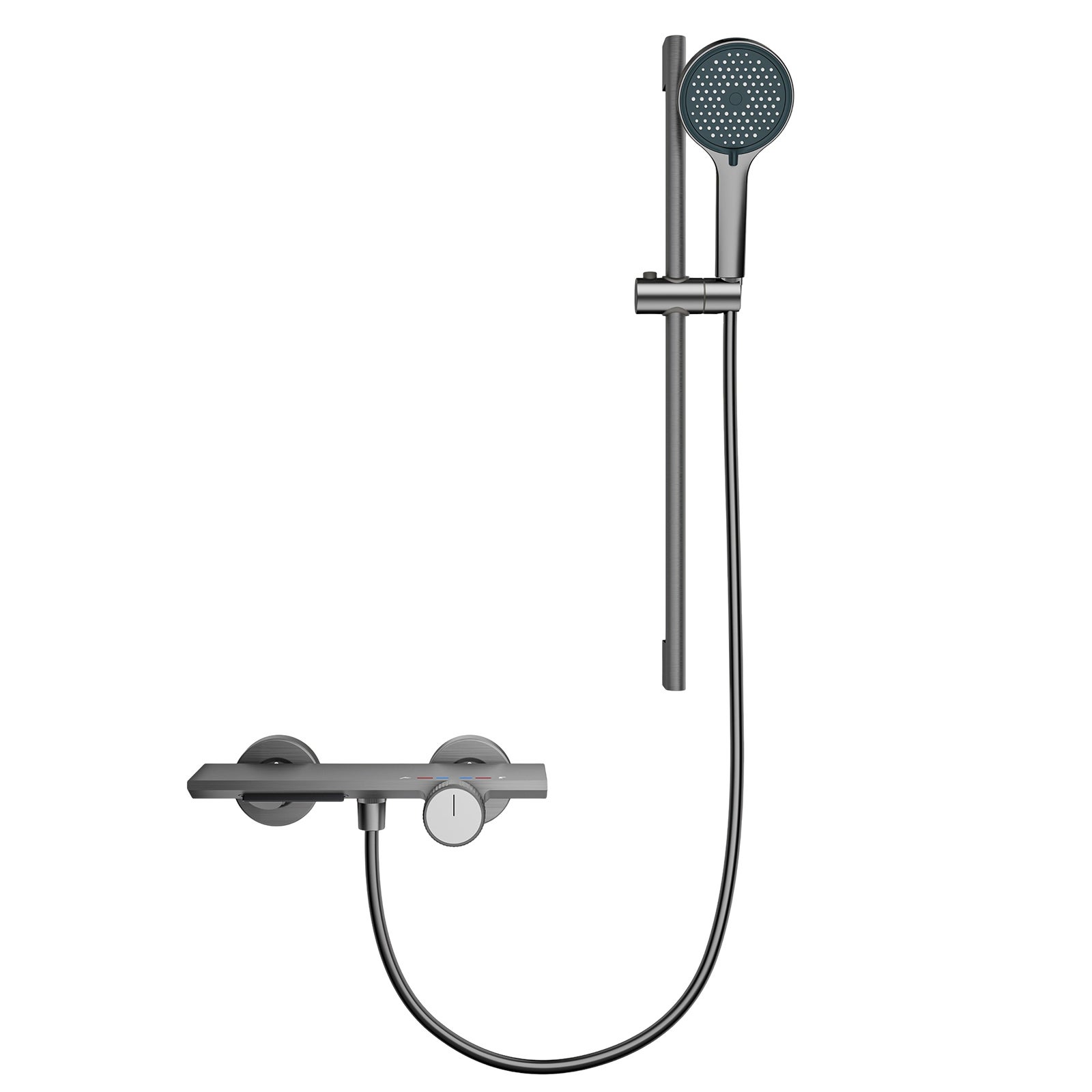 Zestaw natryskowy aluminiowy z rączką prysznicową 145-otworową, 3-funkcyjną, głowicą ceramiczną i wężem PVC w kolorze antracytowym